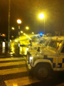 Police and water cannon in Newtownabbey