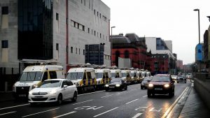 Police vans with side curtains ahead of Union Flag rally