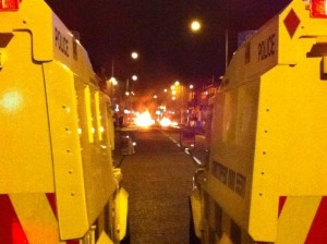 Burning barricade in east Belfast 