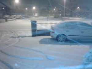 Snow lying thick on the ground in Glengormley, Co Antrim