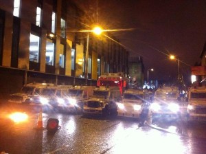 Police land rovers in east Belfast on Saturday evening
