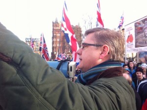 Jim Dowson addresses Union flag protestors at Belfast City Hall