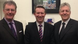 Mike Nesbitt with Peter Robinson and unionist unity candidate Nigel Lutton