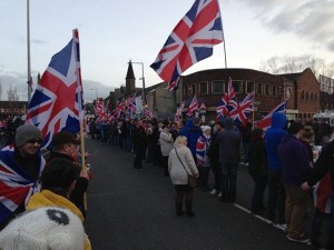 A 'white line' protest in east Belfast on Saturday afternoon