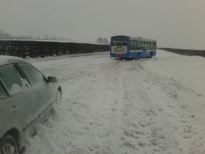 Heavy snow fall on roads in Craigantlet Hills, Co Down