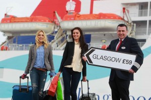 ALL ABOARD...Jenny Curran and Zara Shaw help Stena Lines Norris McClean launch Glasgow City Marketing Bureaus (GCMB) Spring breaks campaign. 