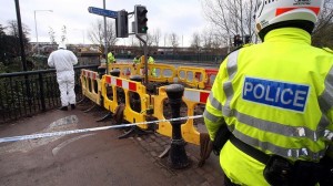 Forensic teams examine the scene in Lisnaskea last Saturday