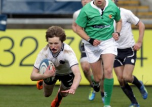 Conor Kelly goes over try line for Methody on their way to a 20-5 win over RBAI