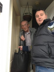 PUP rep Phil Hamilton delivers warm food and hot drinks to a Rathcoole pensioner on Thursday