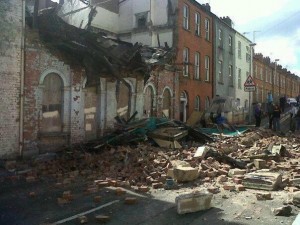 The scene of the building collapse in Derry
