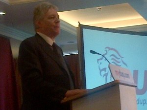 DUP leader Peter Robinson addressing the party faithful in Fermanagh