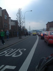 Police in PSNI landrover taking pictures of republicans in west Belfast