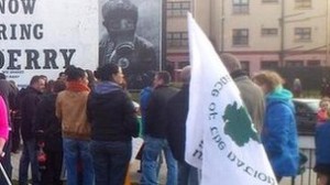 Crowds gather in the Bogside to hold a 'street party' over the death of Baroness Thatcher