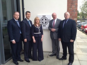 DUP delegation outside IFA headquarters for meeting over National Anthem
