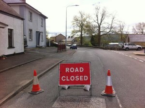 The road closed sign in Kinawley over security alert