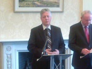 Peter Robinson and Martin McGuinness unveiling their plans for a shared future in NI