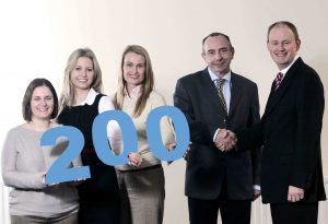 Powerteam has employed its 200th staff member. Pictured is (from left) Powerteams human resources team Caroline Mageean, Elizabeth Millar and HR Manager, Clare Doran with 200th employee, Barry Heggan and Alastair Dawson, Managing Director, Powerteam