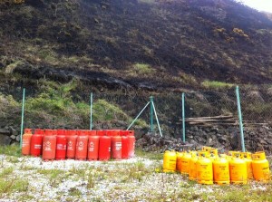 Several doze propane gas bottles near the scene of Rathlin island gorse fire