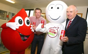 Kevin Carson (left) of Big Shot NI joins Paul McElkerney of the Northern Ireland Blood Transfusion Service (NIBTS) as the healthy energy drink joins forces with NIBTS to promote Blood Donor Week