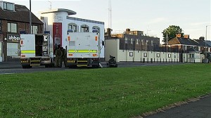 Army technical officers at the scene of hoax alert in Carrickfergus PSNI station