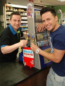 Ryan Dolan (right), brother Sacha (left) at the shop where Scaha bought his winning ticket