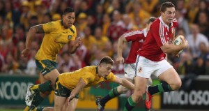 George North powers to the line to give the Lions their first try against Australia