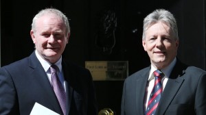 NOW WE ARE BACK TOGETHER: Martin McGuinness and Peter Robiinson unite for Belfast Investment conference