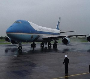 The US President's Air Force One plane touches down in Northern Ireland on Monday morning