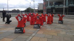 Anti-G8 protestors outside the Waterfront Hall on Sunday