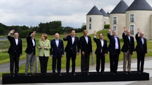 The G8 leaders posing for pictures at the end of Lough Erne summit