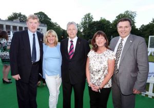 NITB Chief Executive Alan Clarke, First Minister Peter Robinson and NITB board member Duncan McCausland welcome visiting media at an NITB G8 media reception at Castle Coole, Enniskillen.