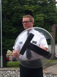 ACC Will Kerr with a shield broken during rioting in Belfast