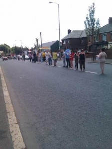 Around 50 GARC supporters hold a white line protest in north Belfast as tensions mount in the area ahead of the Twelfth