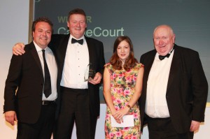 CastleCourt Security Manager Stewart McConnell (second left) and Frank Cullen (right) of Mercury Security Management, Northern IrelandÂ’s biggest independent security company, receive the Best Security Team award at the prestigious SCEPTRE Awards,