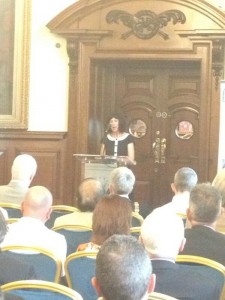 Belfast's first poet Laureate Sinead Morrissey reads from her poem in the City Hall