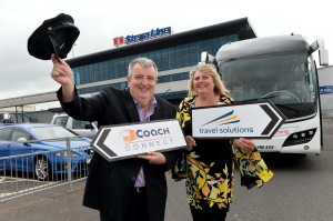 Pictured celebrating the partnership is Peter McMinn, Managing Director, Travel Solutions and Diane Poole OBE, Head of PR and Communications, Stena Line.