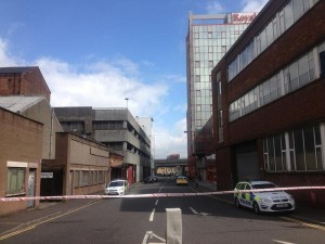 The scene of the security alert in Tomb Street, Belfast on Tuesday morning