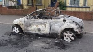 A car burned out during trouble in Belfast on Tuesday evening