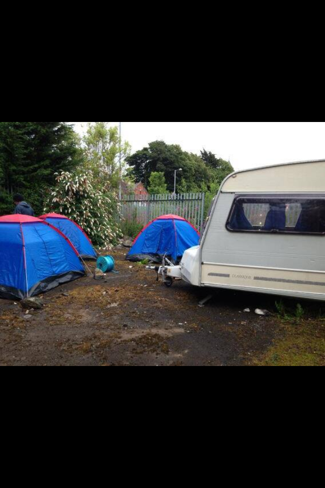 The loyalist protest camp at Twaddell Avenue at its infancey