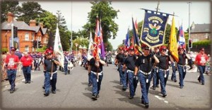 Pride of the Ardoyne flute band on the march in Twaddell Avenue