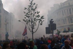 Smoke billows over Royal Avenue on Friday night