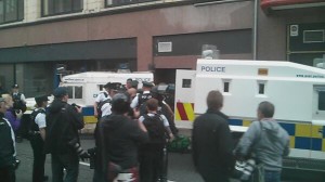 A number of PSNI officers injured during trouble in Royal Avenue on Friday evening