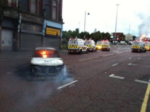 Hijacked car burned by loyalists in north Street