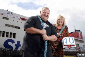 Diane Poole, Stena Line’s Head of PR and Communications who is lending a helping hand to event organiser Glenn Ross as they get ready for the Ultimate Strongman weekend