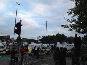 PSNI riot squad used water cannon to push loyalist protestors up the Shankill Road