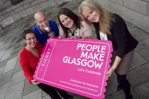 Pictured at the launch is Minty Woolgar (right), Marketing Communications Manager of GCMB, Laura Vass (left) of Glasgows Leading Attractions, Sarah Watson of Glasgow International Comedy Festival and comedian Gary Little