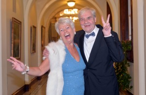 Pamela Ballantine celebrates with Terri Hooley at last night's glittering Ulster Tatler People of the Year Awards at Belfast City Hall.  It was double celebration for Terri who was presented with the prestigious Lifetime Achievement Award as well as the Arts Personality of the Year award. PIC: Stephen Davidson