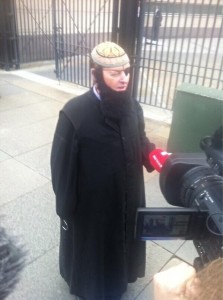 Willie 'Hook Hamza' Frazer talks to waiting media outside Laganside complex in Belfast