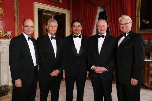 From left to right US Consul General, Gregory Burton; Peter Robinson; Japanese Minister Naoki Ito,   Martin McGuinness and Canadian High Commissioner, Gordon Campbell. 
