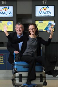 NOW BOARDING MALTA: Travel Solutions Managing Director Peter McMinn and Sales and Marketing Executive Rosemary McLaughlin pack their suitcases to launch the addition of Malta to its ever growing portfolio of holidays and short breaks